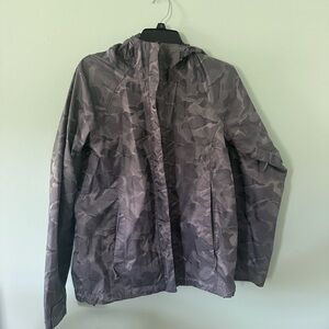 Gray Camouflage North Face Hooded Rain Jacket